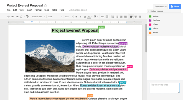 Screenshot of Google Docs