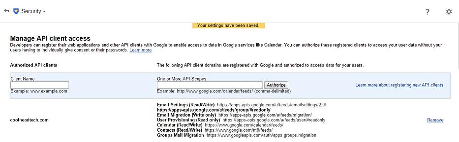 Google Apps Manage API client Access